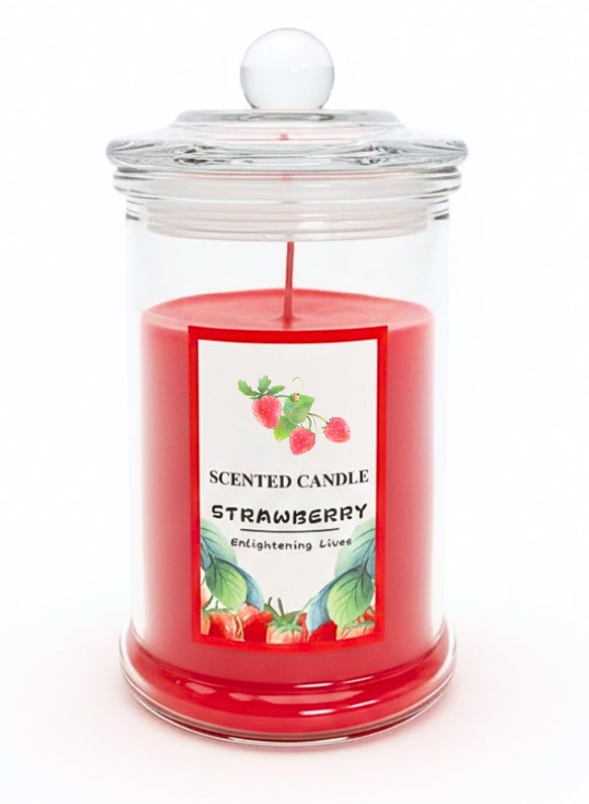 Feelings Strawberry Scented Glass Jar Candle - Long-Lasting Fragrance for Romantic Home & Kitchen Decor - Image 1